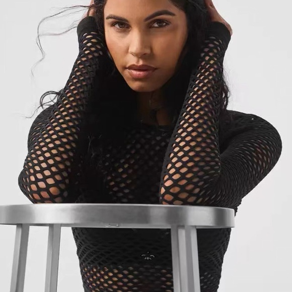 Alo yoga knit top shirt Seamless Open Air Cover Up Black Size S - Picture 2 of 12